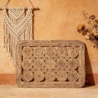 Tapis rustique en jute tressé à la main, motif cercle ajouré, en fibres naturelles, écologique, adapté aux animaux domestiques, respirant, antidérapant et léger