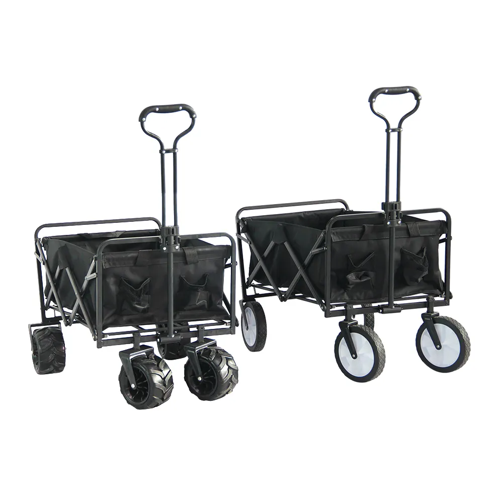 Chariot de plage pliable Portable à 4 roues, chariot de plage avec barre de poignée réglable, chariot pliable d'extérieur populaire