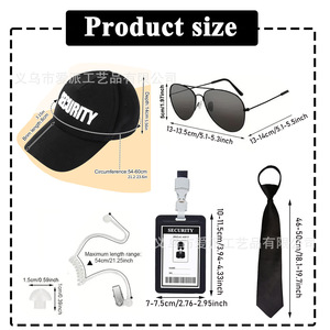 Conjunto de Disfraz de Agente Negro con Gafas, Corbata, Porta Tarjetas de Identificación y Auricular para Cosplay y Fiestas - Product Image 3