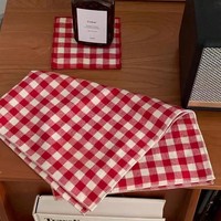 Set de table et serviette rectangulaires en coton à carreaux rouges, polyvalents, classiques et résistants à la chaleur