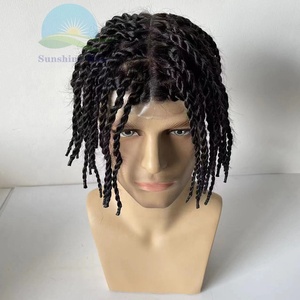 Marley torsadé tressage cheveux hommes noirs toupet 100% indien morceau de cheveux humains 0.06 pu avec un seul toupet de cheveux noués - Product Image 4