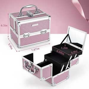 Portatile da donna custodia <span class=keywords><strong>per</strong></span> il trucco con grande capacità specchio organizzatore di bellezza <span class=keywords><strong>per</strong></span> il viaggio <span class=keywords><strong>per</strong></span> la conservazione cosmetica delle unghie - Product Image 5