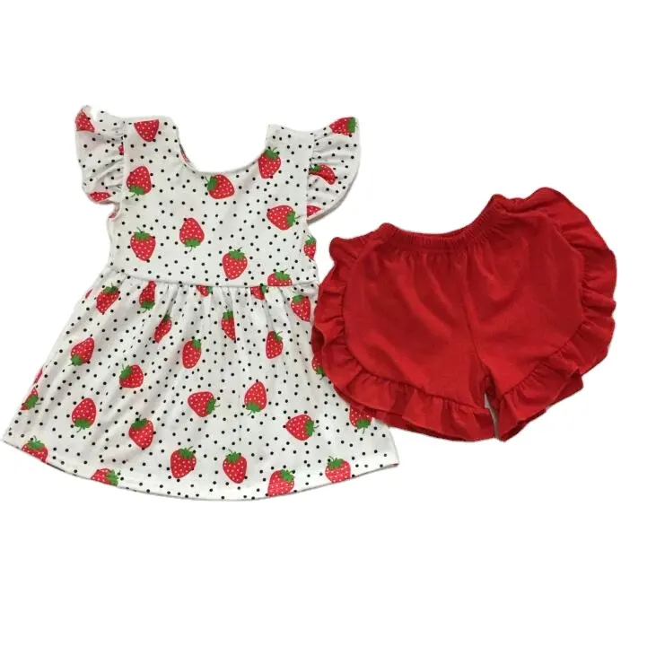 최신 디자인 부티크 패션 여름 달콤한 2pcs 의상 과일 시리즈 소녀 세트 작은 아이 착용