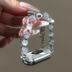 FORWELLENY - Correa de Reloj de Lujo con Diamantes Brillantes y Cuentas de Ópalo Doble para Apple Series y <span class=keywords><strong>Mi</strong></span> <span class=keywords><strong>Band</strong></span> 8 9 10, para Mujer - Product Image 2