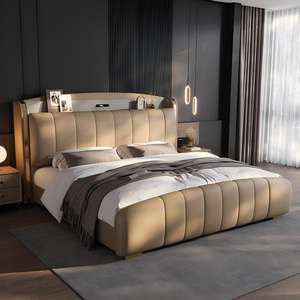 <span class=keywords><strong>Letto</strong></span> King Size in Pelle con <span class=keywords><strong>Testiera</strong></span> Imbottita Doppia e Porta USB, Design Moderno e Lussuoso, Vendita all'Ingrosso - Product Image 3