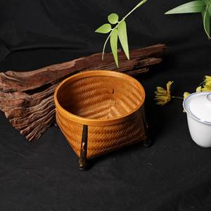 Lacquerware Square Bottom Mouth Purple Bamboo Four-legged Fruit Plate Lid Handmade Natural Woven Tea Table Storage Decoration