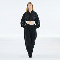 Nouvelle veste bomber courte noire zippée à manches ballon, style streetwear sexy et sportif, personnalisable pour femme, vente en gros