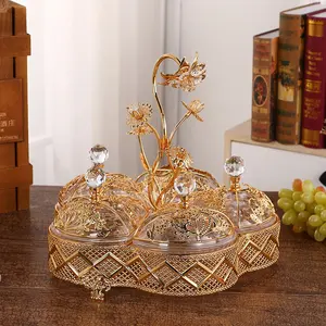Suporte decorativo doces banhados a ouro, bandeja de vidro e metal para alimentos, para exibição de lanches e pratos