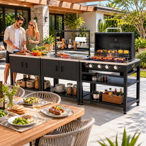 Stainless Steel Outdoor Kitchen Cart Gas Grill Multi Burner Stove Assembly Detachable Rust Proof For Camping Grills - Product Image 1