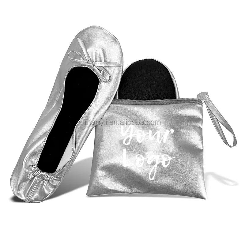 Fashional Women's Foldable Ballet Flats With Bag For Wedding Gift