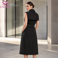 Robe Trench Sans Manches Personnalisée pour Femme, Double Boutonnage, Col Cranté, Ceinture à la Taille, Jupe Mi-Longue Évasée avec Rabat Anti-Pluie, Idéale pour le Bureau