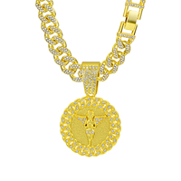 Collier pendentif ailes d'ange rondes style Hip Hop, entièrement serti de strass, avec chaîne cubaine en alliage, bijoux tendance pour hommes