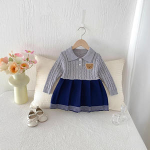 Robes pour bébés filles, nouvelle collection Printemps 2026, <span class=keywords><strong>pull</strong></span> tricoté style princesse, imprimé ours tendance, appliqué en coton, style universitaire - Product Image 1
