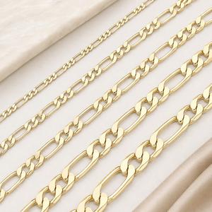 14K Gold Plated Brass Cuban Link Figaro <b>Chain</b> Necklace with Multiple Width and Length Options for Unisex Anniversary - Product Image 4