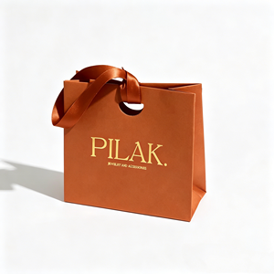 Bolsas de papel grueso reciclables para compras con logo estampado en caliente dorado y asas de cinta de satén para regalos del Día de la Madre y regalos de San Valentín - Product Image 2