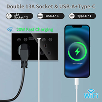 Prise murale britannique Bingoelec Wifi 86*146mm avec moniteur d'alimentation du port USB A + C prise en verre industrielle évaluée 16A pour usage domestique/industriel