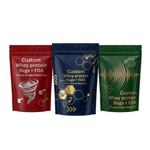Food-Grade Mylar Custom Logo Metallic Protein Pouches Moisture-Proof Resealable Stand Up <b>Bags</b> for Gym Fitness Supplements - Product Image 1