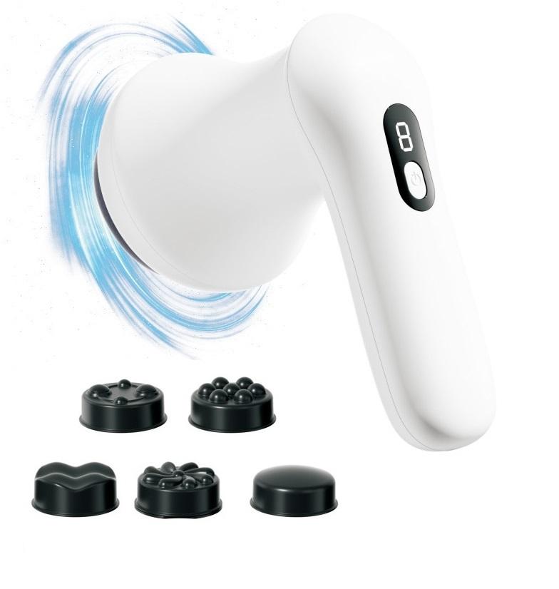 White Wireless Multi Function Fat Burning & Body Shaping Massager with 9 Speed Levels, 5 Massage Heads, Smart Digital Display and Type-C Charging - Portable Slimming Vibration Machine for Muscle Relaxation Sculpting