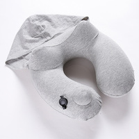 Oreiller de voyage gonflable Portable de haute qualité nouveauté pompe à poussoir soutien du cou à capuche pour dormir en déplacement en polyester