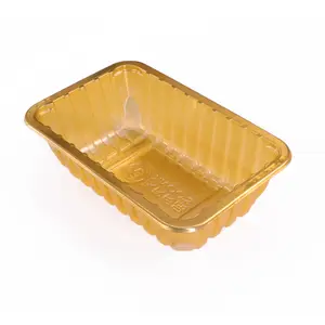 Bandeja de plástico transparente para envasado de alimentos, sello de vacío negro, resistente al agua, con mapa, color dorado