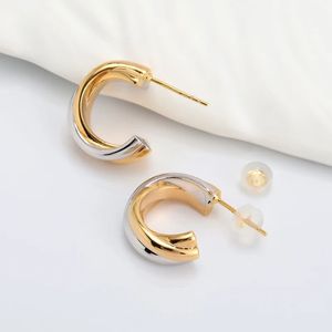 Xinfly 18K Gold Earrings Au750 Ear <b>Studs</b> Yellow White Two-Tone Women's Earrings Fashionable Versatile Jewelry for Weddings - Product Image 2