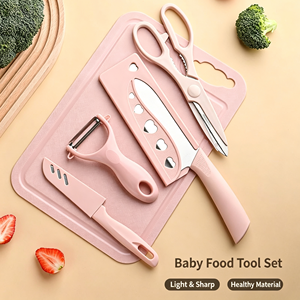 Ensemble d'ustensiles de cuisine pour préparation de repas pour bébé, 5 pièces, avec poignée en PP, couteau à fruits, éplucheur, ciseaux, planche à découper en plastique, pour la préparation de repas pour nourrissons - Product Image 5