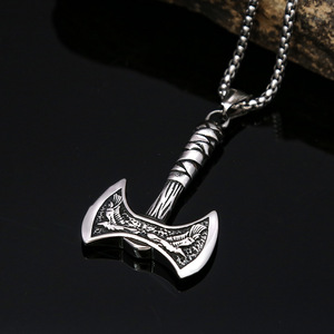 Yunnique – collier en acier inoxydable avec pendentif hache double face de style Viking, pour hommes et femmes, bijoux à la mode, chaîne de 3.0x60CM - Product Image 3