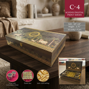 Handcrafted Solid Wood Polished Storage <b>Gift</b> <b>Box</b> Scodix Digital Print Series 18x10 Inch 16 Cavity 4 Jars Animal Theme Handmade - Product Image 4