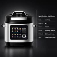 Cuisinière électrique multifonction 24-en-1, 6L, avec fonction de cuisson lente, panneau tactile, 3 niveaux de pression, minuterie de retard de 24h