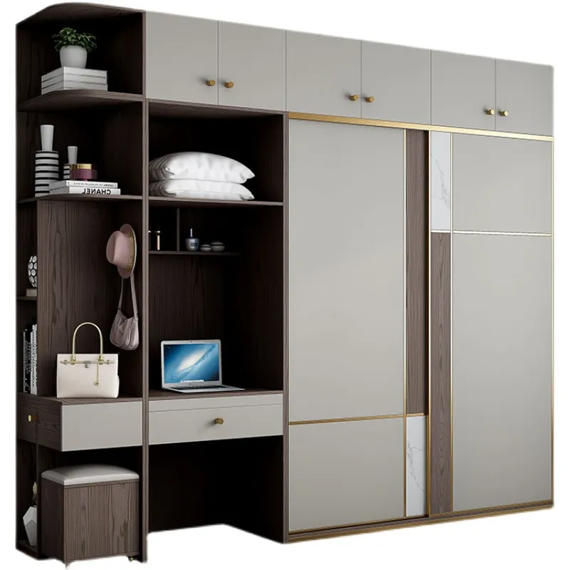 modern minimalist light luxury household bedroom sliding door wardrobe combination with dresser