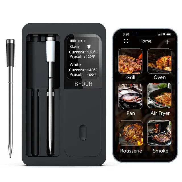 Wireless IP67 Waterproof Barbecue & Meat Food Thermometer 2 Probes & App Control Smart Digital Thermometer for Cooking