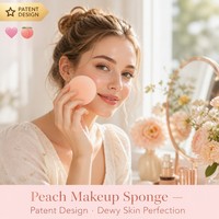 Spons Makeup JLY Bentuk Peach, Hidrofilik, Poliuretan, Bebas Lateks, Dapat Digunakan Basah dan Kering, untuk Foundation