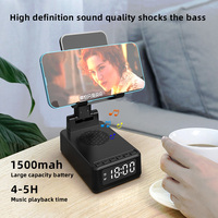 Soporte para teléfono móvil plegable multifunción 4 en 1, altavoz Bluetooth con reloj despertador, carga inalámbrica de 15W