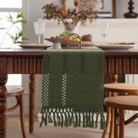 Chemin de table tissé à franges rayées en coton fait main avec longues pampilles, idéal pour la décoration de meuble TV et de table à manger - Vente en gros