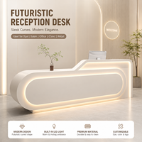 Comptoir de réception incurvé moderne avec éclairage LED, comptoir frontal blanc personnalisé pour spa, salon, clinique, bureau, hôtel