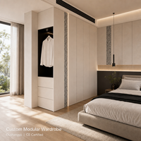 Armoire sur mesure en MDF de qualité ENF, beige terrazzo, avec niche ouverte et éclairage LED linéaire pour suite parentale, OEM ODM Direct