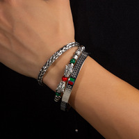 Ensemble de bracelets ouverts tendance en acier inoxydable tressé avec pierres naturelles à double tête de léopard, style européen et américain, pour le marché transfrontalier