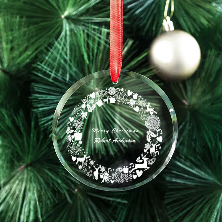 Großhandel hochwertige K9 leere Kristall verzierung 80mm runde Weihnachts schmuck Glas klare k9 Glas Weihnachts verzierung