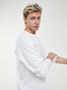 Camiseta de manga larga extragrande de cintura alta transpirable informal de algodón 100% con estampado de paloma blanca para hombre con bolsillo - Product Image 6