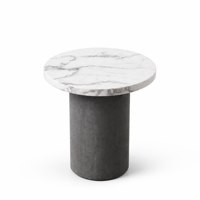 Table d'appoint ronde personnalisée avec plateau en marbre artificiel blanc et base finition ciment pour salons modernes et hôtels