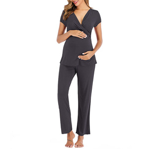 Set di due pezzi di maternità in bambù Super morbido Set da donna incinta maglietta per l'<span class=keywords><strong>allattamento</strong></span> e pantaloni lunghi che allattano indumenti da notte - Product Image 5