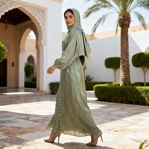 Nouvelle robe longue Abaya en polyester perlé élégante et luxueuse sur mesure en gros pour femmes musulmanes - Product Image 4