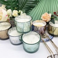 Bougie parfumée de luxe multicolore, pot en verre doré, de qualité, pour la cire de soja, 3 brin, vente en gros, usine
