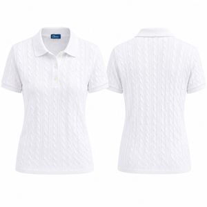 Chemises à col pour femme, tricot torsadé, coupe ajustée, manches courtes, logo personnalisé, chemise de golf, tenue Old Money pour femme - Product Image 2