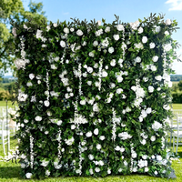 EG-FW102 Mur de fleurs artificielles en soie blanc et vert, enroulable, taille personnalisable, pour décoration de mariage, toile de fond florale
