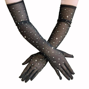 Gants d'étiquette pour femmes Sexy Rhinestones Full Finger Gloves Flash <span class=keywords><strong>Diamond</strong></span> Fishnet Dance Cosplay Party Nightclub Long Glove - Product Image 1