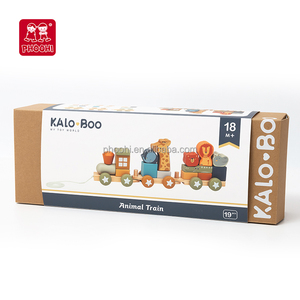 Bambini educazione prescolare cogintivo abbinamento giocattolo in legno animale accatastamento treno tirare lungo il treno di blocco - Product Image 3