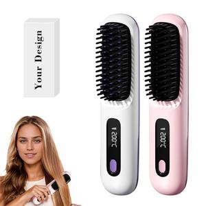 0728 Portable Mini Travel Cordless Heat Straightener, Rechargeable <b>Heating</b> Comb Wholesale Compact Wireless <b>Usb</b> Hair Brush for - Product Image 2