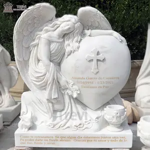 Grave Memorial Marble Cemetery Natural White Stone Angel Heart Design Monument Headstone