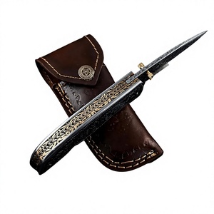 Navaja de bolsillo plegable grabada a mano con hoja de acero inoxidable, mango con punta de cuchillo y funda de cuero, cuchillo de uso diario. - Product Image 5